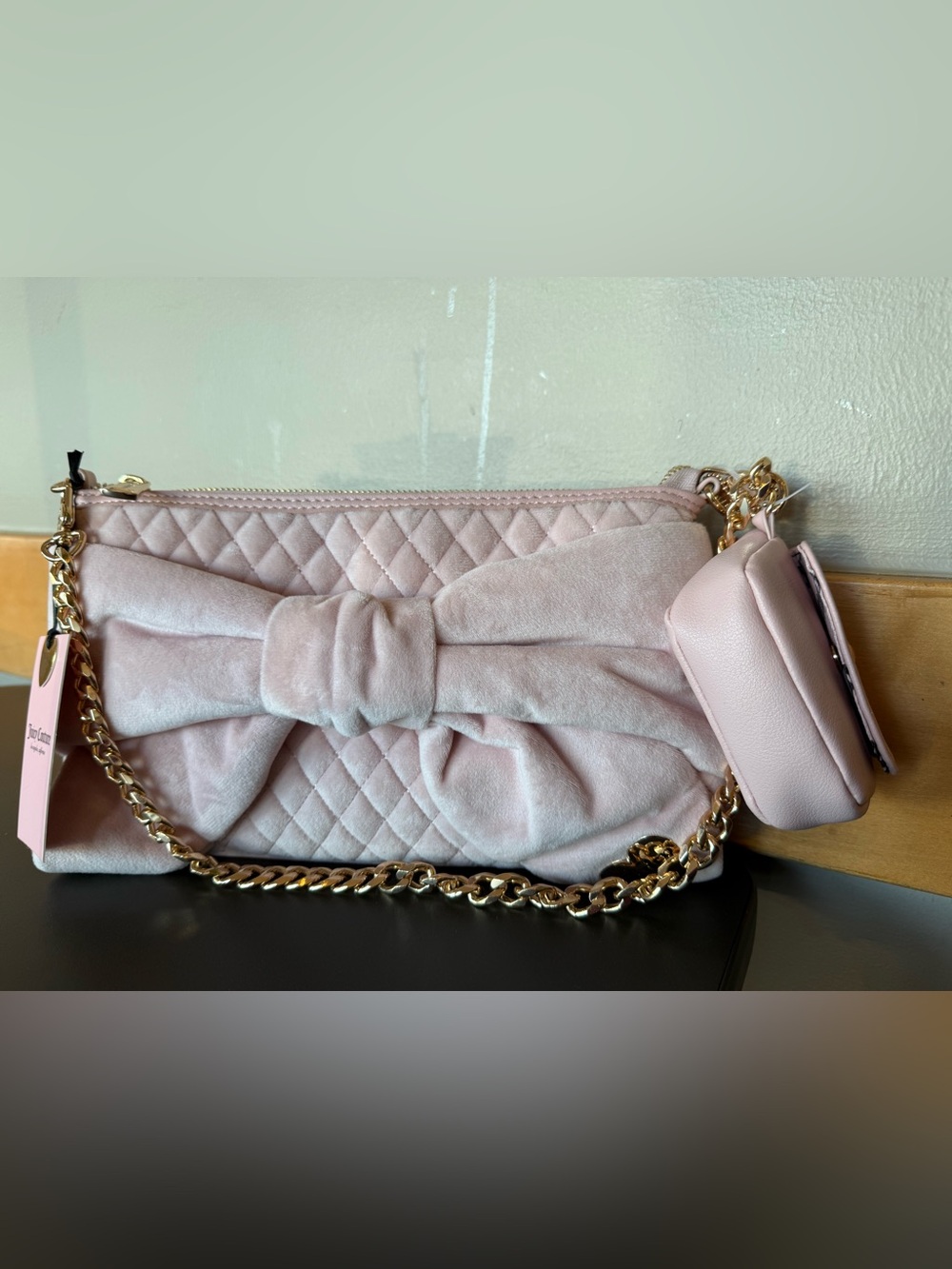 Pink Quilted Bow Chain Shoulder Bag - Unbranded